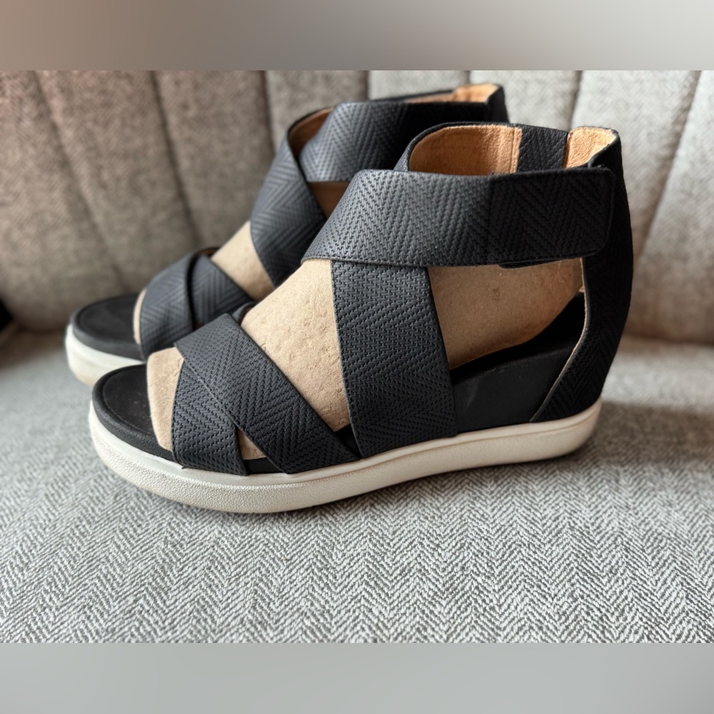 Black Strappy Wedge Sandals